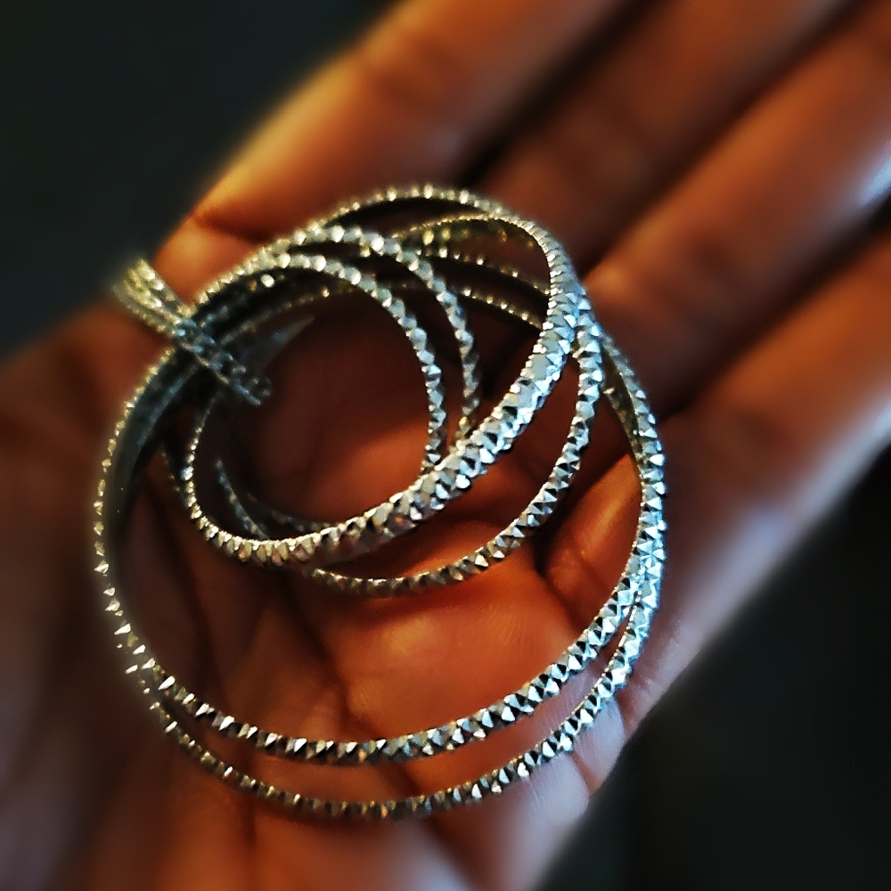 Express silver multi hoop necklace